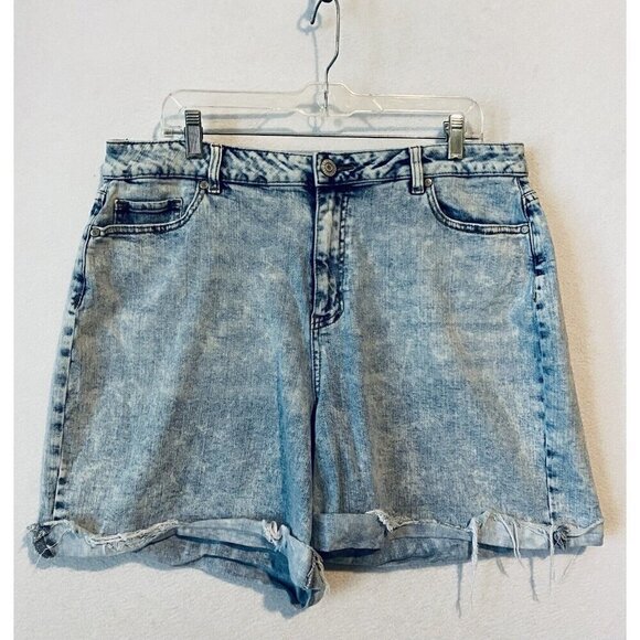 Eloquii Shorts Womens 14 Light Blue Acid Wash Denim Cut Off High Waist Beachy - Picture 1 of 7